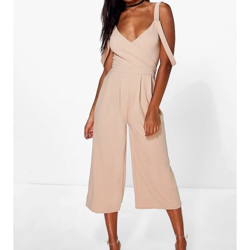 Nude Drape Shoulder Jumpsuit
